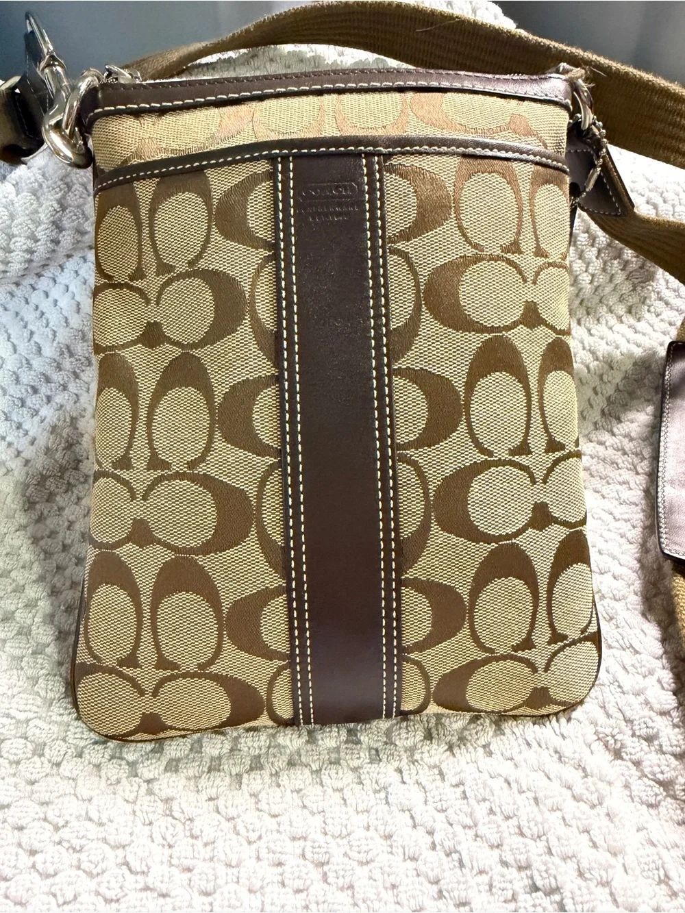 Coach Signature Canvas Messenger Bag in Tan and Brown